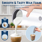 Espumador de leche simple y vaporizador de leche 2 en 1 con espuma de leche caliente y leche caliente para latte, macchiato, capuchino, blanco (mediano)