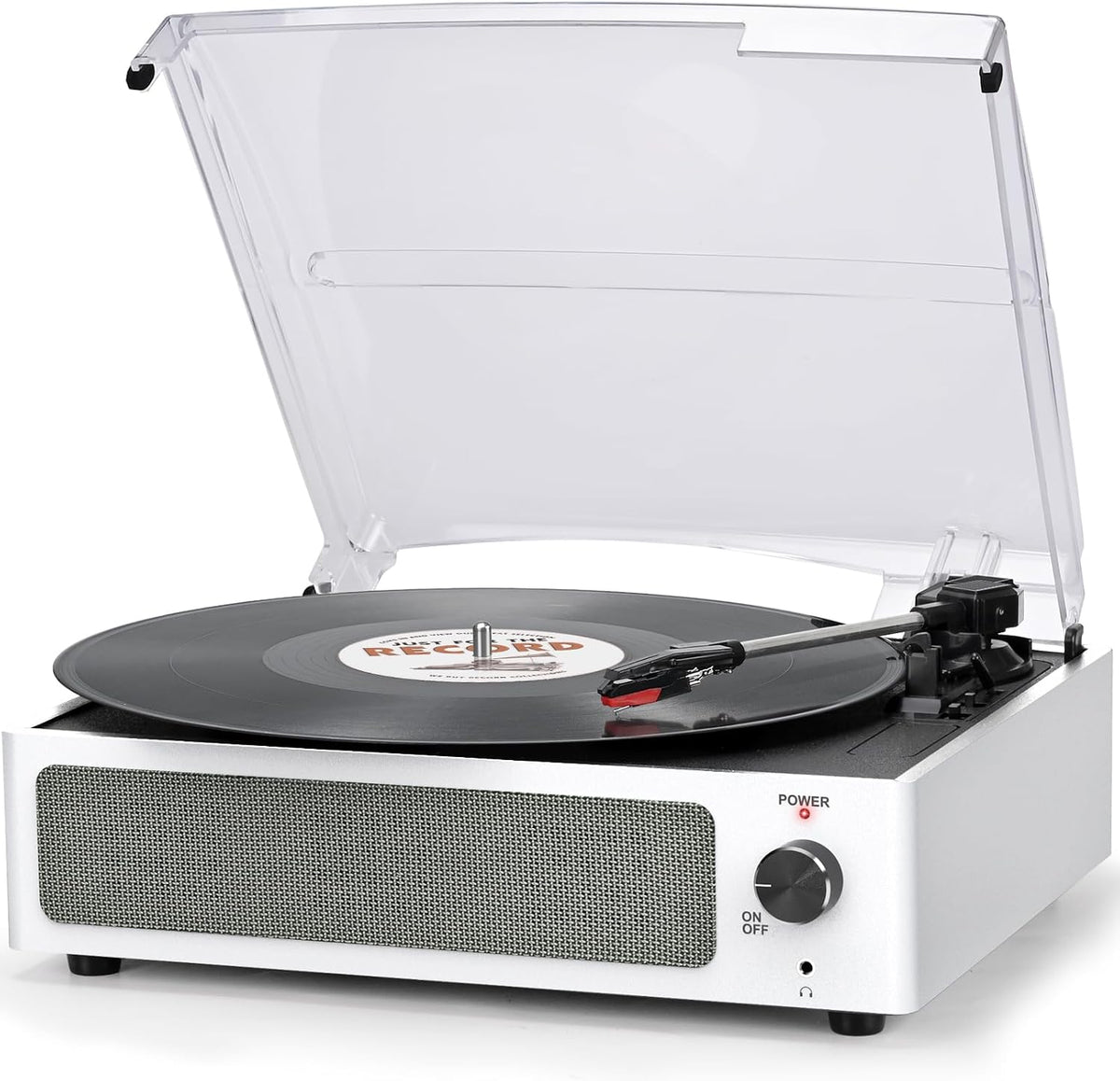 Tocadiscos de vinilo con altavoces, tocadiscos vintage para discos de vinilo, tocadiscos accionado por correa compatible con 3 velocidades, reproducción inalámbrica, auriculares, entrada AUX
