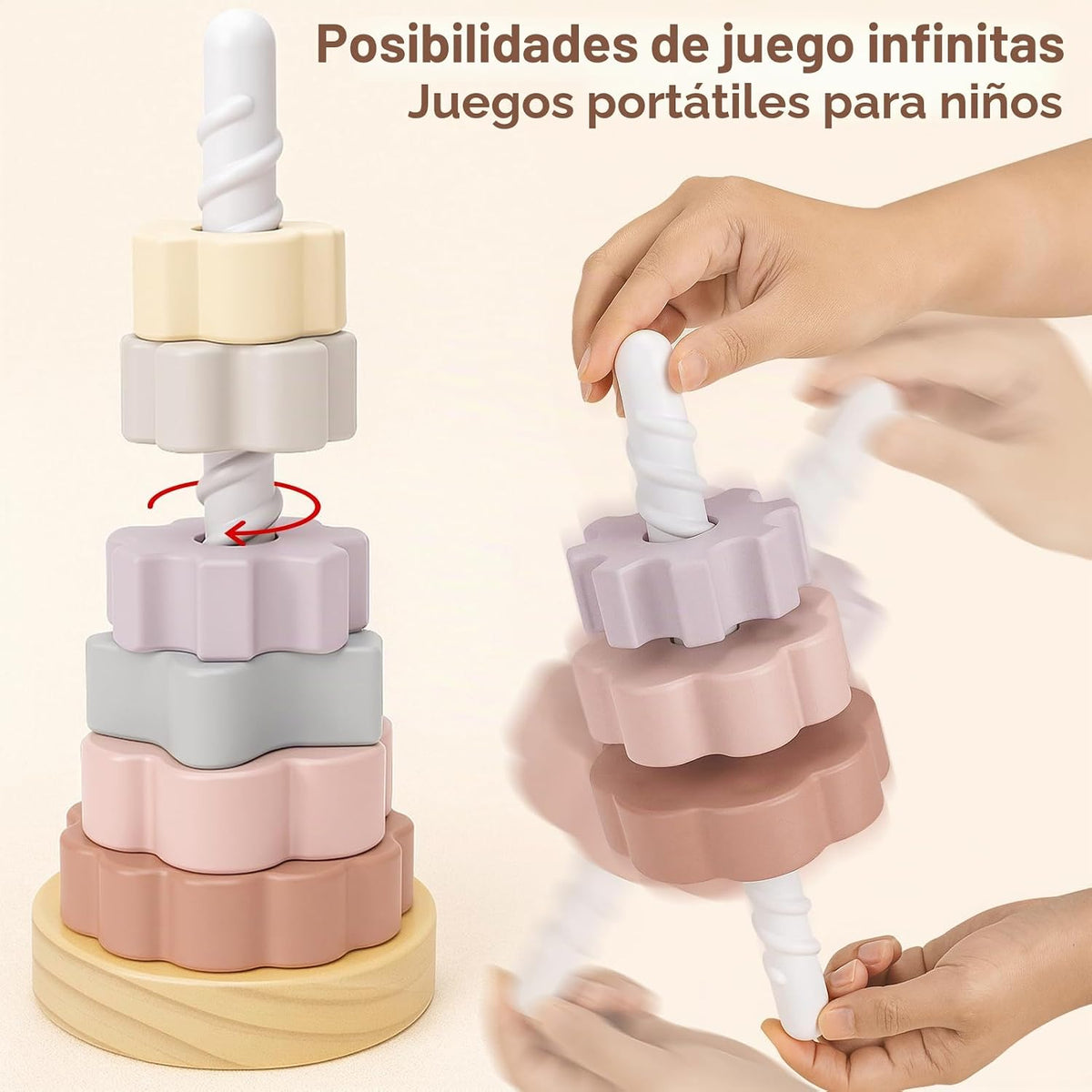 Joyreal Wooden Spinning Stacking Toys, Neutral Ring Stacker Montessori Toys para Toddlers 1-3, Christmas Birthday Gifts para Boys Girls