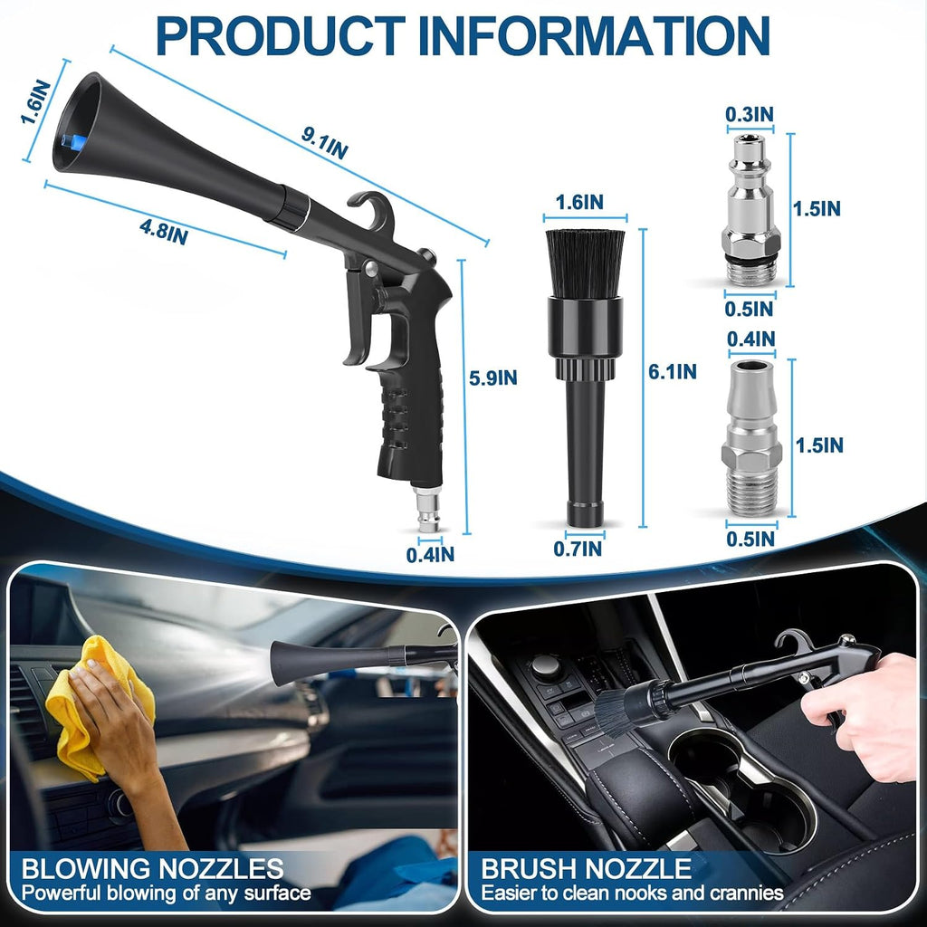Pistola de limpieza de auto PARAROSE para detalles de interior, secador de aire de alta presión, kit de detalles de automóviles, limpiador de interior, herramientas de detalle de automóviles para