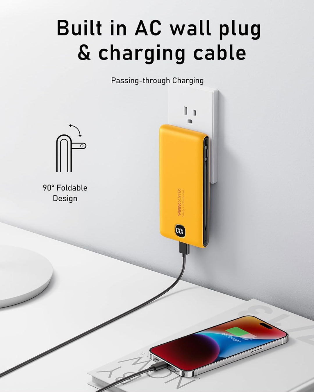VEEKTOMX Cargador portátil con cables integrados de 10000 mAh, banc...