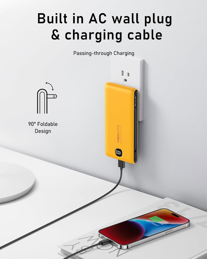 VEEKTOMX Cargador portátil con cables integrados de 10000 mAh, banc...