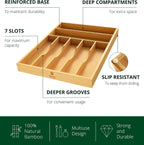 ROYAL CRAFT WOOD Estante de Utensilios de Bambú de Lujo y Organizador de Cubiertos, Organizador de Cajón de Cocina - Soporte de Utensilios y Bandeja de Cubiertos con Divisores de Cajón Ranurados para