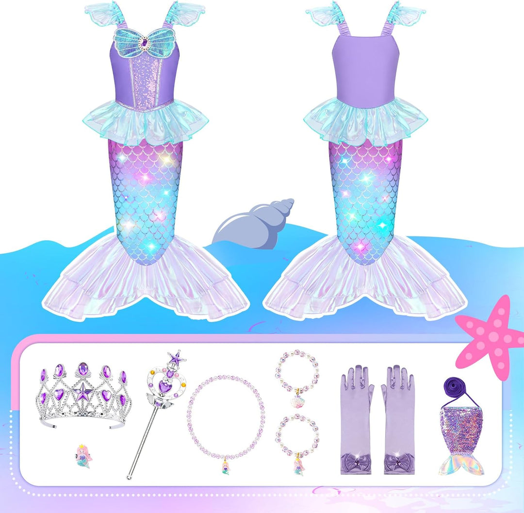 Meland Disfraz de sirena para niñas, disfraz de Halloween iluminado...