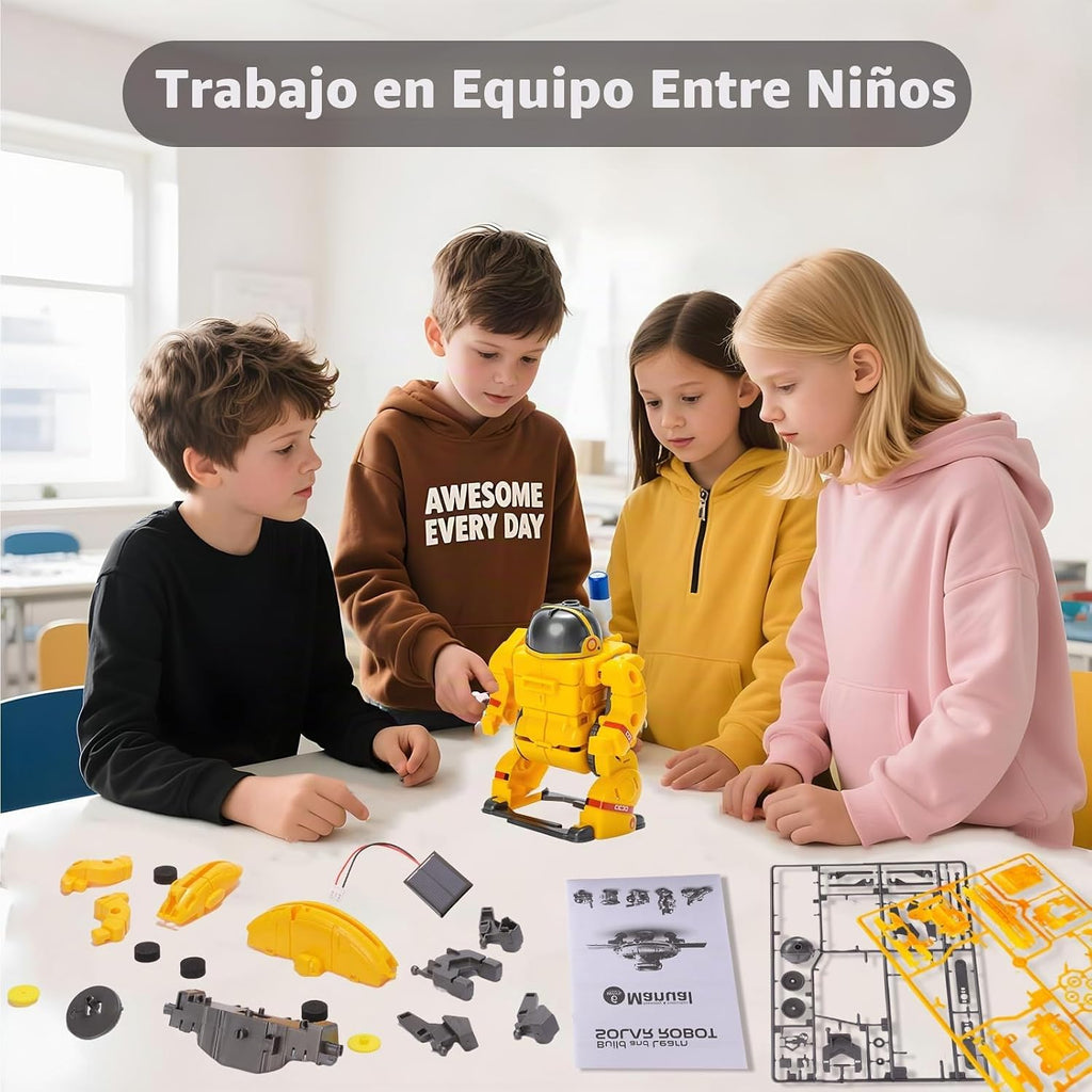 Kit de construcción de robot solar 6 en 1 para niños de 8 a 13 años, juguetes robóticos educativos para niños, kits de ciencia, juguetes STEM, regalos de cumpleaños para niños y niñas de 8, 9, 10, 11, 12 años (amarillo)