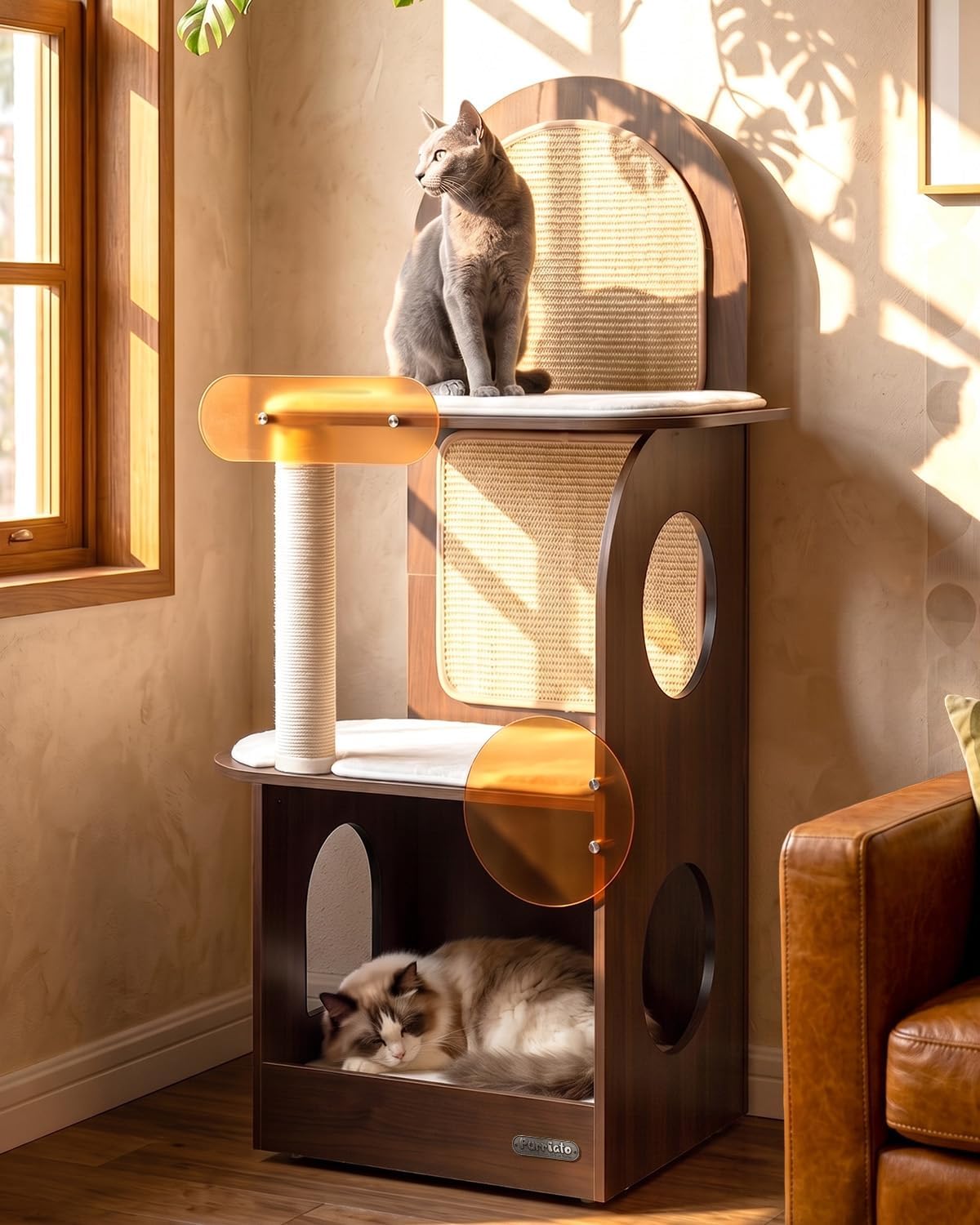 Árbol para Gatos de 47", Torre Moderna para Gatos Grandes, Respaldo de Sisal