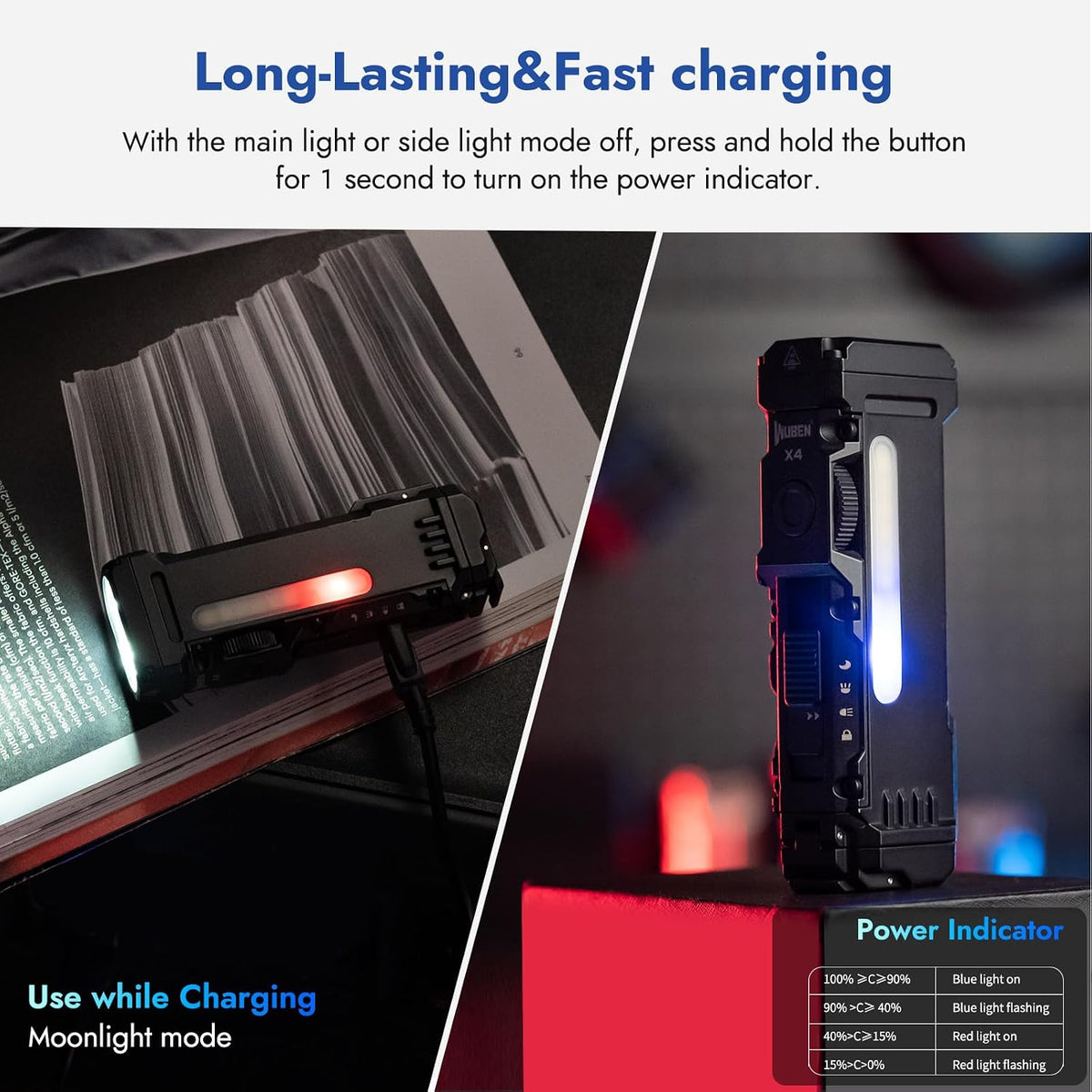 WUBEN Linterna X4 recargable, luz EDC con luz RGB multimodo
