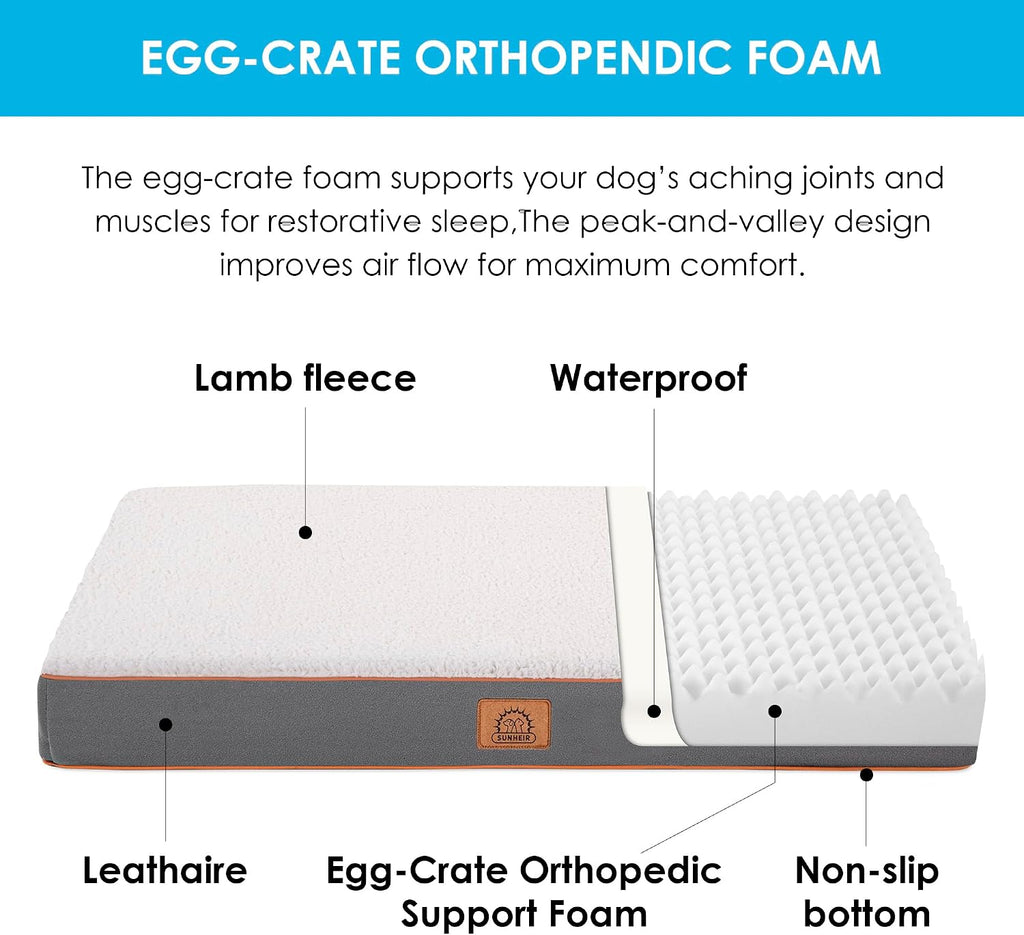 Cama ortopédica para perros grandes - Gran cama impermeable para jaula de perro con funda extraíble y lavable, soporte de espuma tipo caja de huevos, fondo antideslizante, colchón de lujo de felpa
