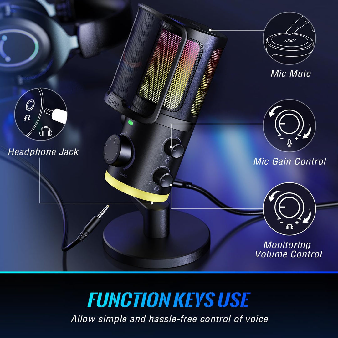 Micrófono de juego FIFINE para PC, micrófono USB para transmisión c...