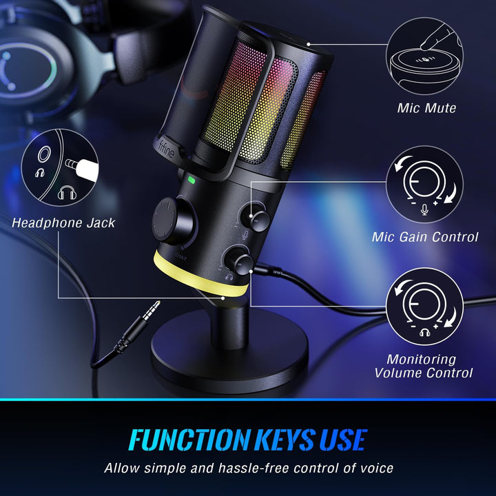 Micrófono de juego FIFINE para PC, micrófono USB para transmisión c...