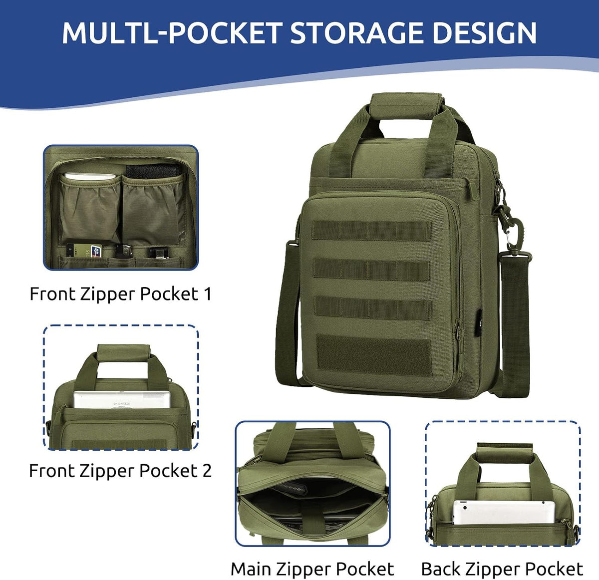 Bolsa de Mensajero Táctica ZHIERNA, Maletín Táctico para Laptop de Alta Resistencia con MOLLE, Bolso de Hombro para Hombre (Incluye Parche)