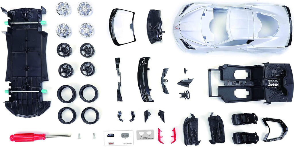 Maisto Línea de montaje a escala 1:24 Chevrolet Corvette Stingray Coupe 2020, color blanco