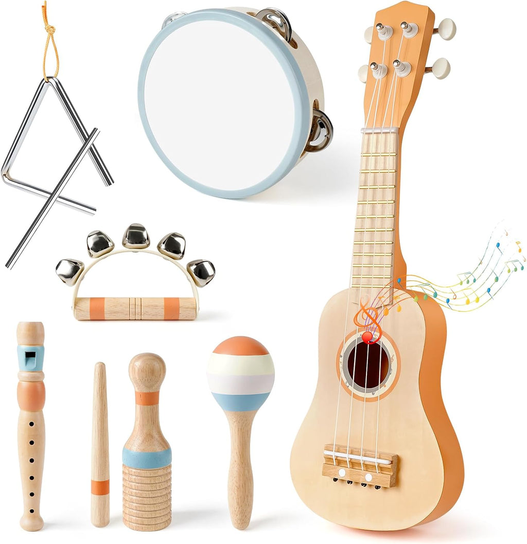 Vanplay - Juego de guitarra para niños, 7 instrumentos musicales de madera