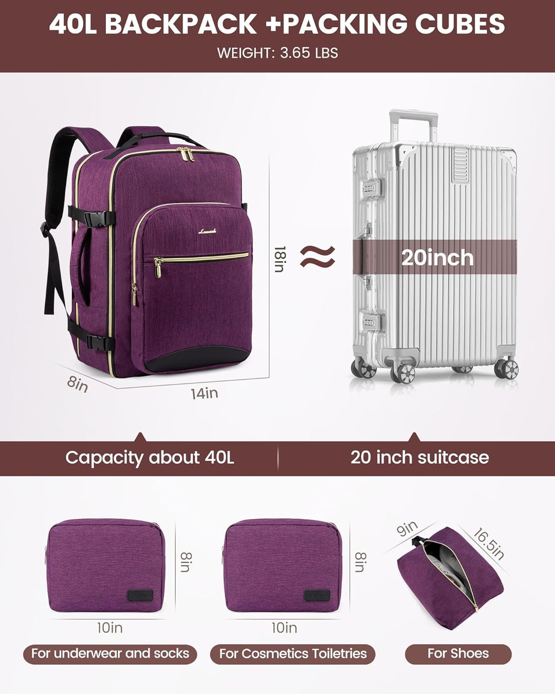 LOVEVOOK mochila de viaje, mochila de transporte, mochila de artícu...