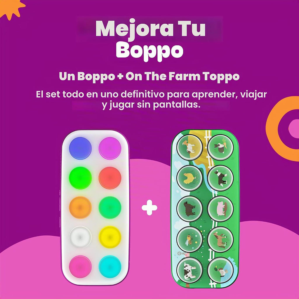 Boppo Tableta de aprendizaje sin pantalla y paquete On the Farm Toppo