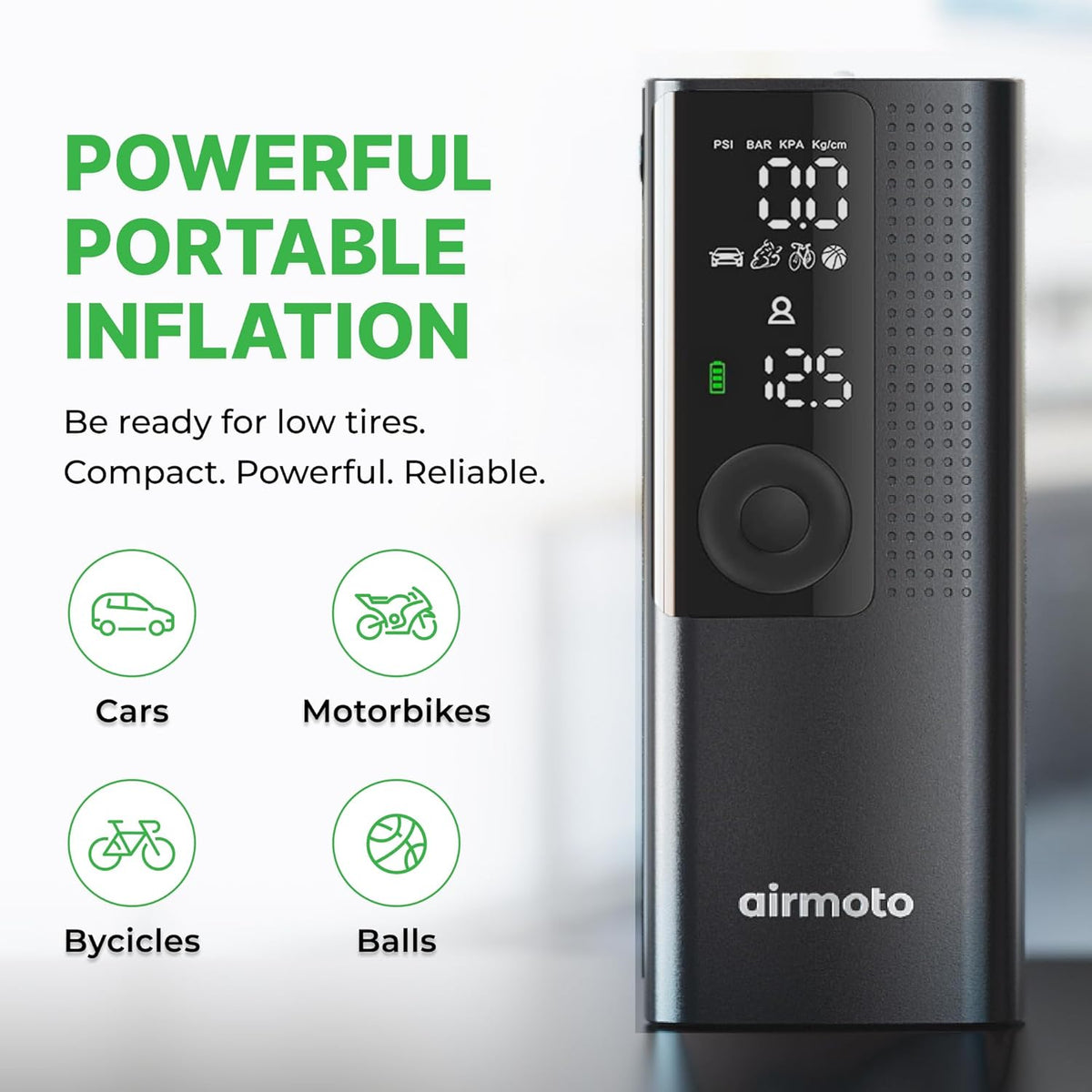 Airmoto Compresor de aire portátil para inflador de neumáticos, bom...