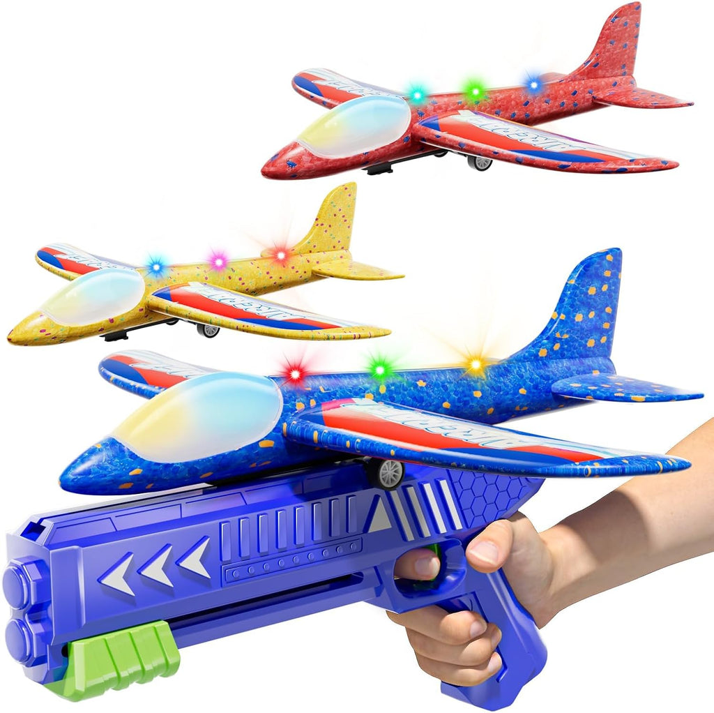 Paquete de 3 aviones planeadores de espuma con 1 lanzador de avión