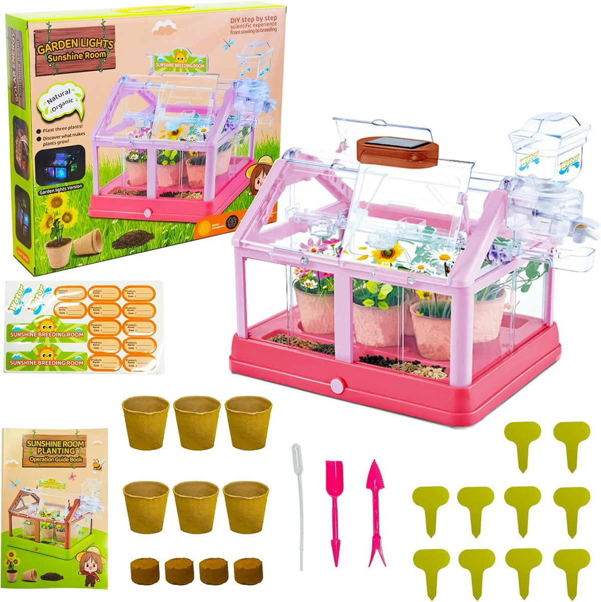 Kit de cultivo de plantas para niños, juego de terrario de invernadero, educativo, ciencia, bricolaje, jardín, invernadero, con panel solar, kit de jardinería interior