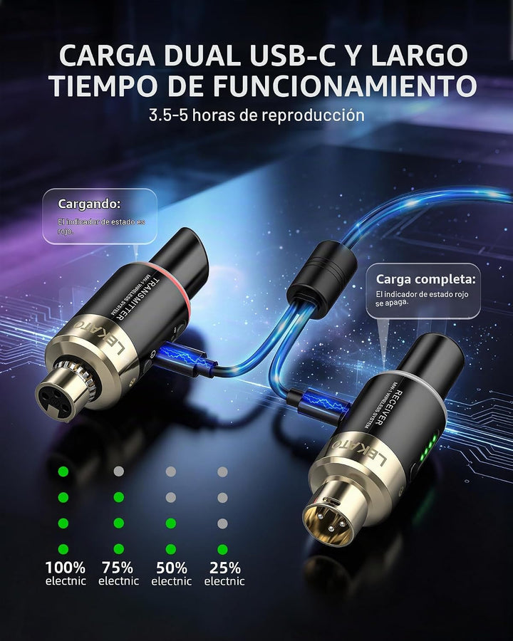 LEKATO 5,8 GHz micrófono inalámbrico XLR transmisor receptor sistem...