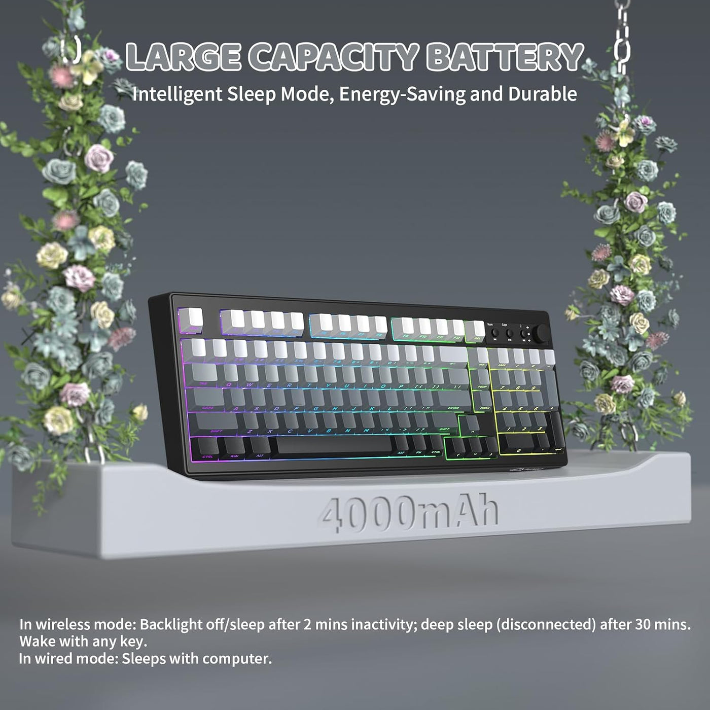 FREEWOLF K100 Teclado inalámbrico silencioso cremoso para juegos de...