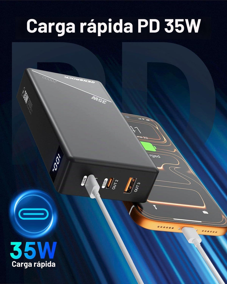 GENSROCK Cargador portátil de 20000 mAh, PD 35 W, cargador de bater...