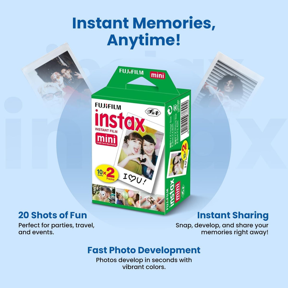 Fujifilm Película instantánea Instax Mini, 20 disparos (10 hojas x...