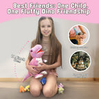 Muiteiur Animales de peluche de dinosaurio rosa, dinosaurio suave de 19.6 pulgadas con 5 lindos bebés T-Rex con cremallera en la barriga, set de regalo de dinosaurio para niños niña y niño
