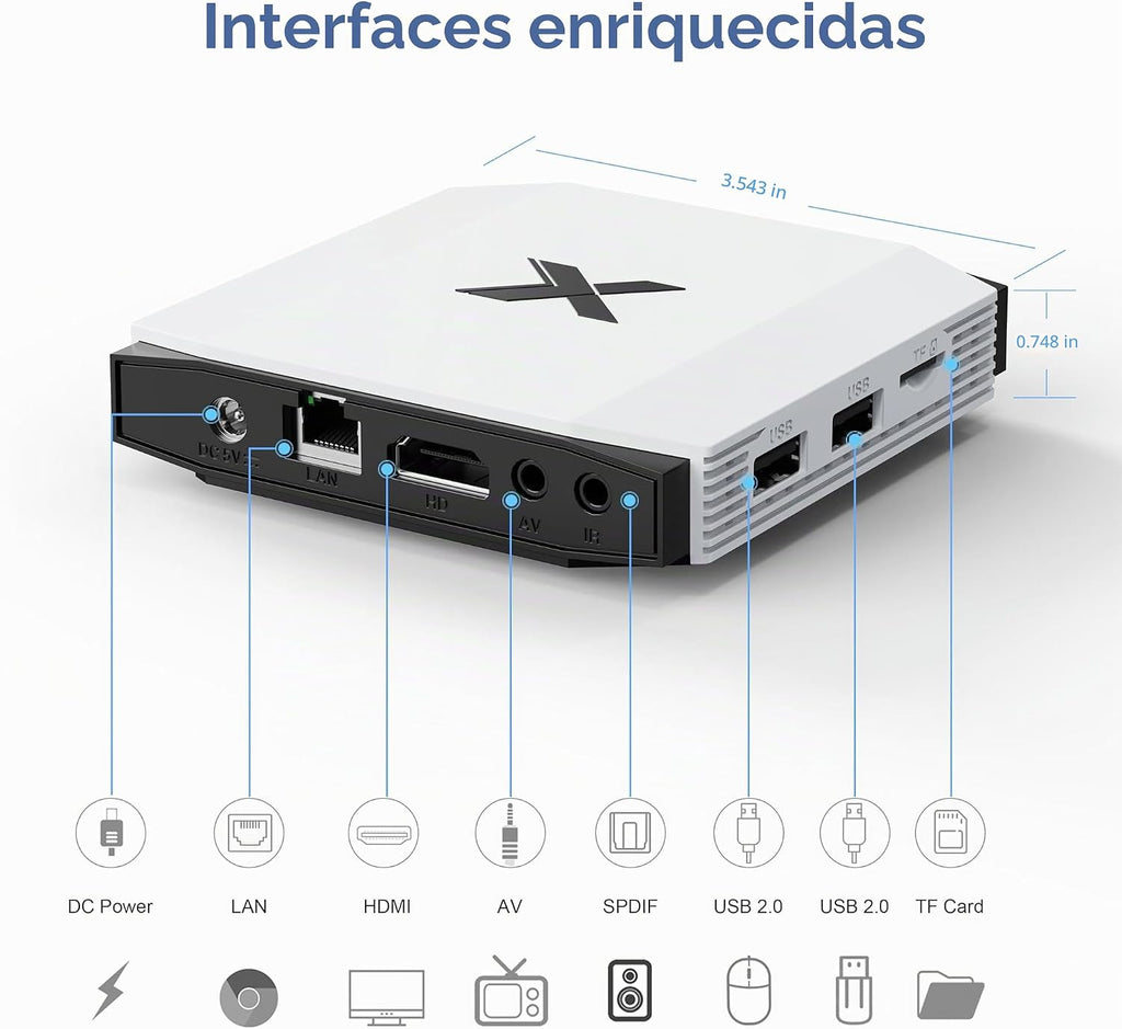 Android TV Box 4GB RAM 32GB ROM, 4K Ultra HD HDR Quad Core Set Top Box, Dual Band 2.4G 5G WiFi Bluetooth 5.0, Plug & Play Smart TV Box para TV antiguo no inteligente