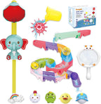 taseyok Juguetes de baño para niños pequeños, juguetes de bañera para bebés con rociadores de ducha de elefante y pista deslizante, juguetes de animales flotantes de pesca, juguetes creativos para