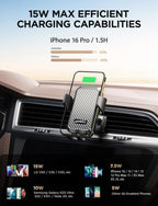 Cargador inalámbrico para automóvil, carga rápida de 15 W, cargador de automóvil con sujeción automática para teléfono celular, soporte de ventilación para iPhone 15 14 13 12 Mini Pro Max 11 XR XS X, Samsung Galaxy S23 Ultra S22 S21+ Note 20, etc