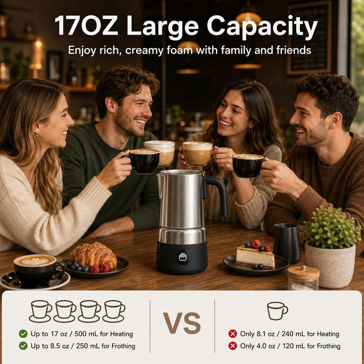 AMZCHEF Espumador de leche eléctrico y vaporizador, máquina de espuma fría