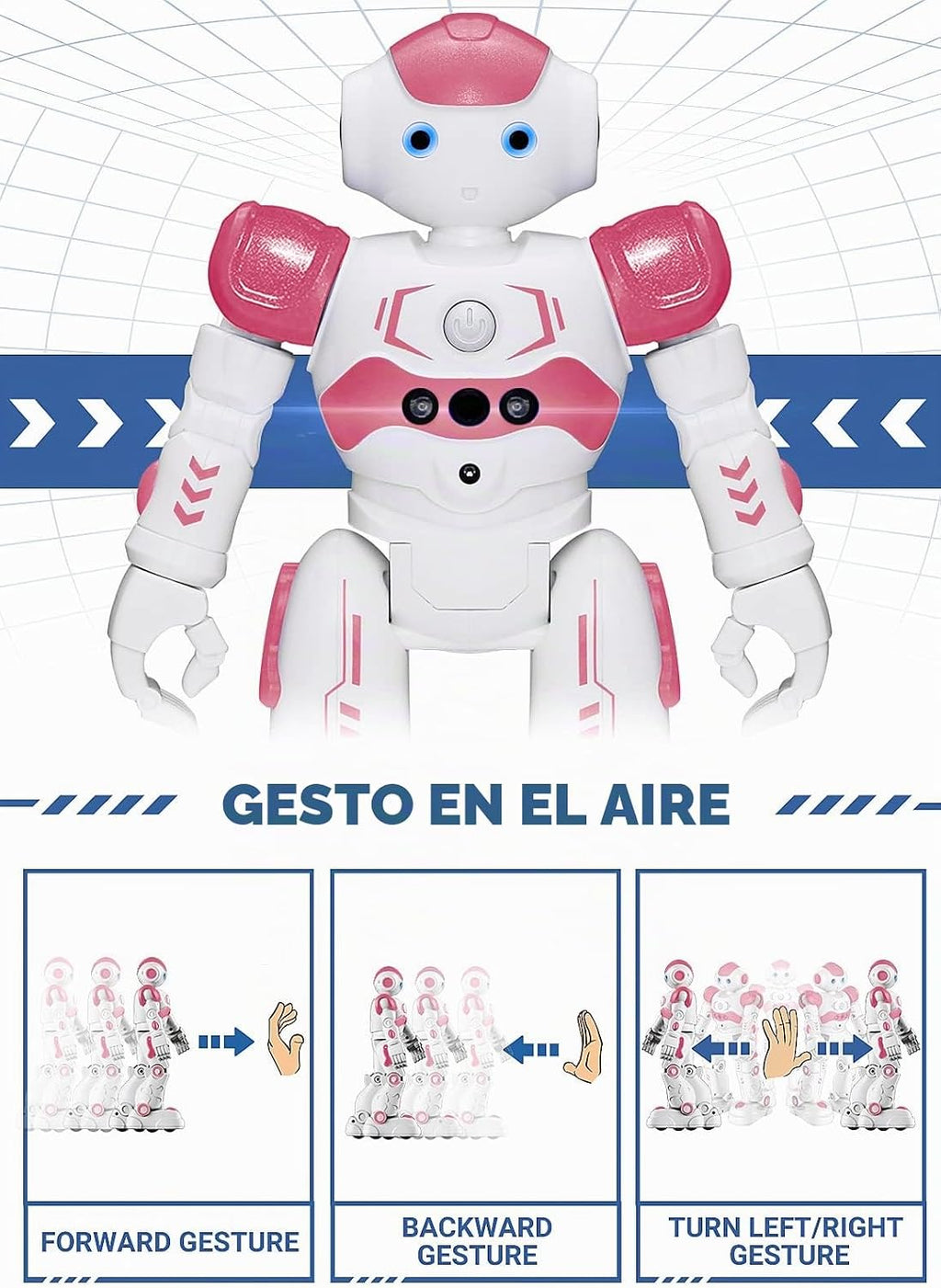 KingsDragon - Robot RC, juguetes para niños con gestos y detección, robot inteligente a control remoto para niños de 3 a 7 años, regalo de cumpleaños, rosa