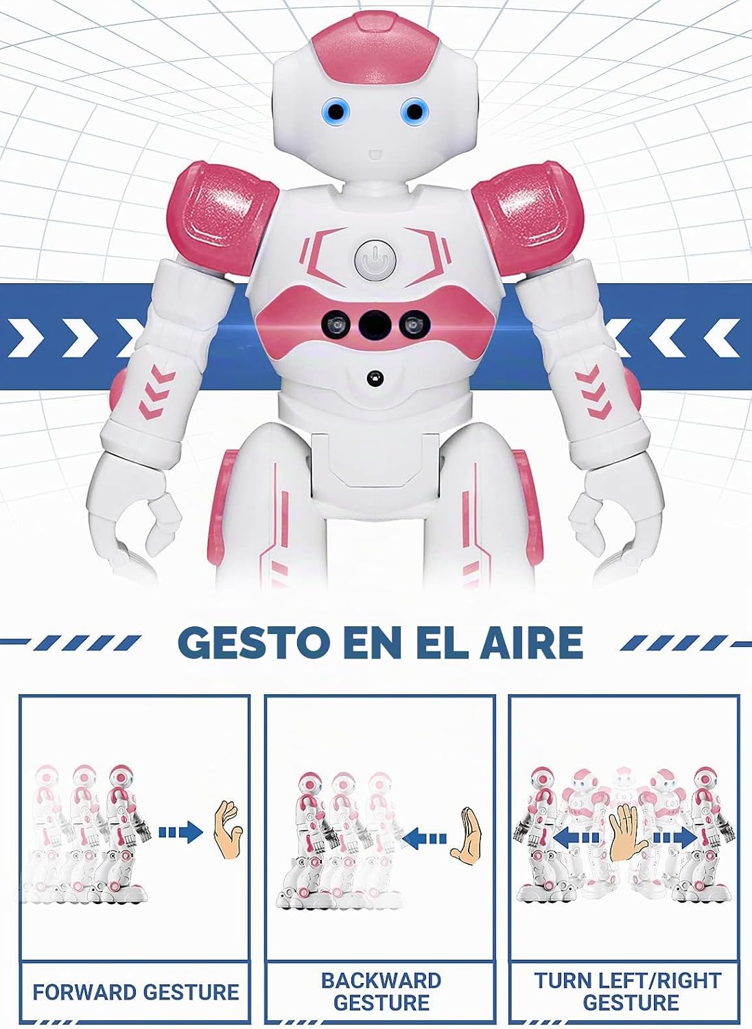 KingsDragon - Robot RC, juguetes para niños con gestos y detección, robot inteligente a control remoto para niños de 3 a 7 años, regalo de cumpleaños, rosa