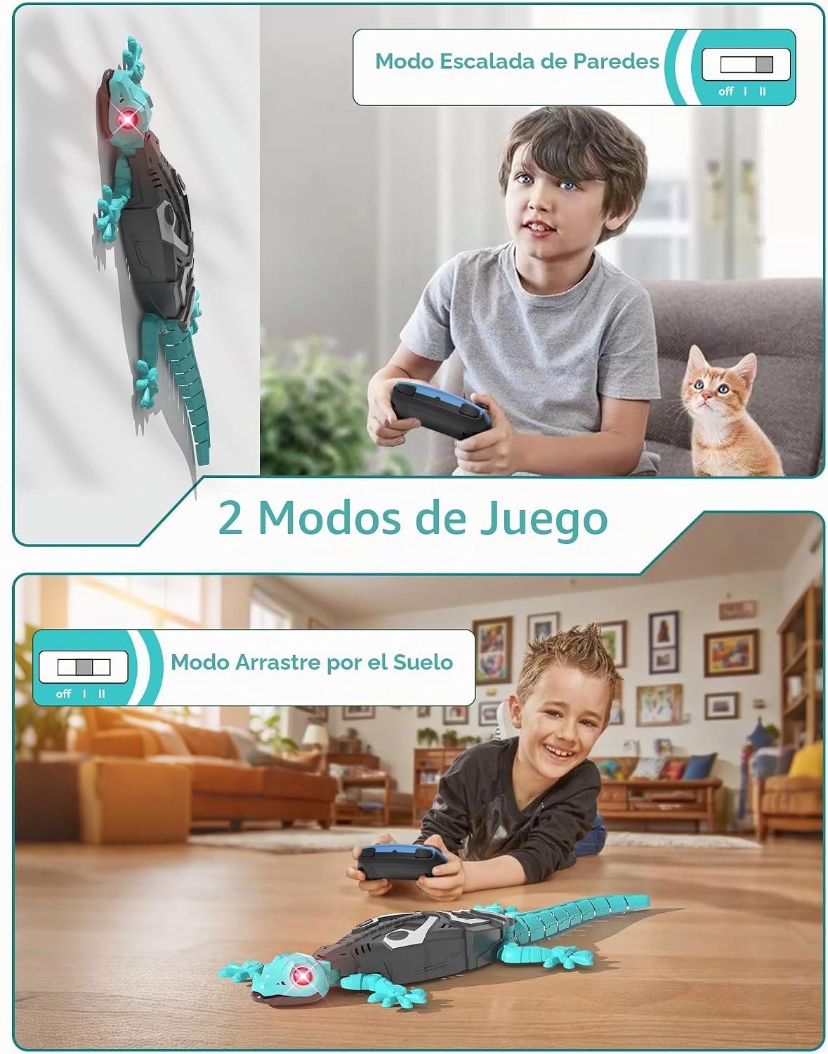Rc - Juguetes de escalada de pared para niños de 3 años en adelante, Gecko de pared azul, lagarto eléctrico con control remoto con ojos brillantes LED, juguete genial, regalos de cumpleaños para niños y niñas