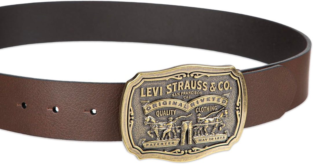 Levi's Cinturón de cuero para hombre con hebilla de placa extra...