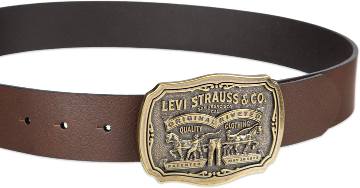 Levi's Cinturón de cuero para hombre con hebilla de placa extra...