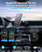 Adaptador AUX Bluetooth 6.0 para coche, transmisor y receptor inalámbrico Bluetooth 2 en 1, AptX LL/HD, conector de 0.1 in RCA adaptador de audio inalámbrico Dongle para PC, TV, auriculares, coche