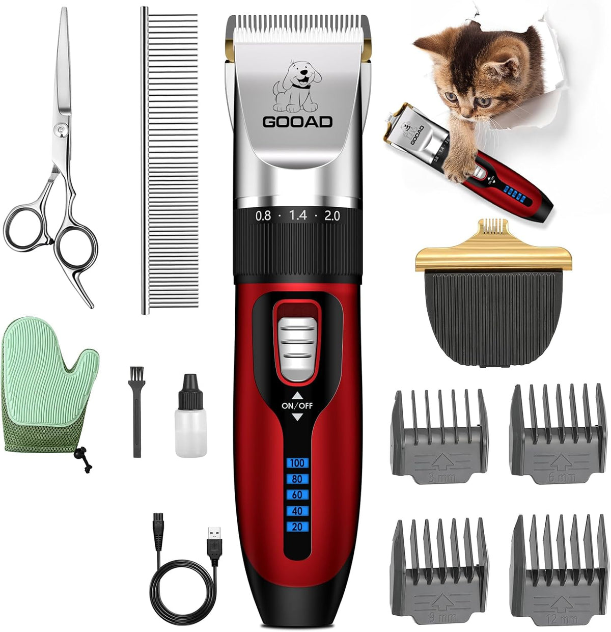 Kit silencioso para cortar gatos y aseo para gatos para cabello