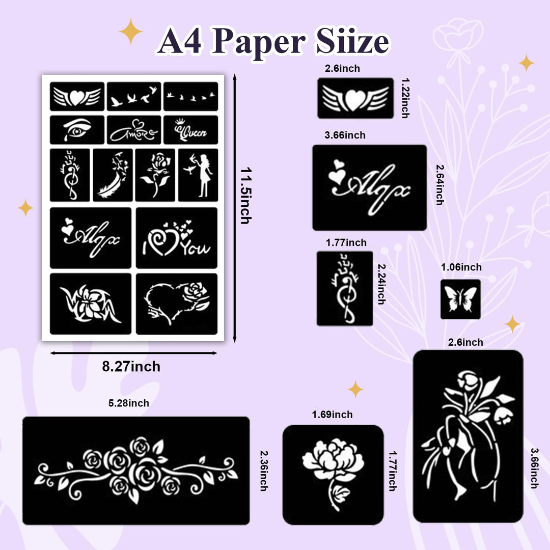 Marcadores temporales de tatuajes para piel, kit de tatuajes, 24 ma...