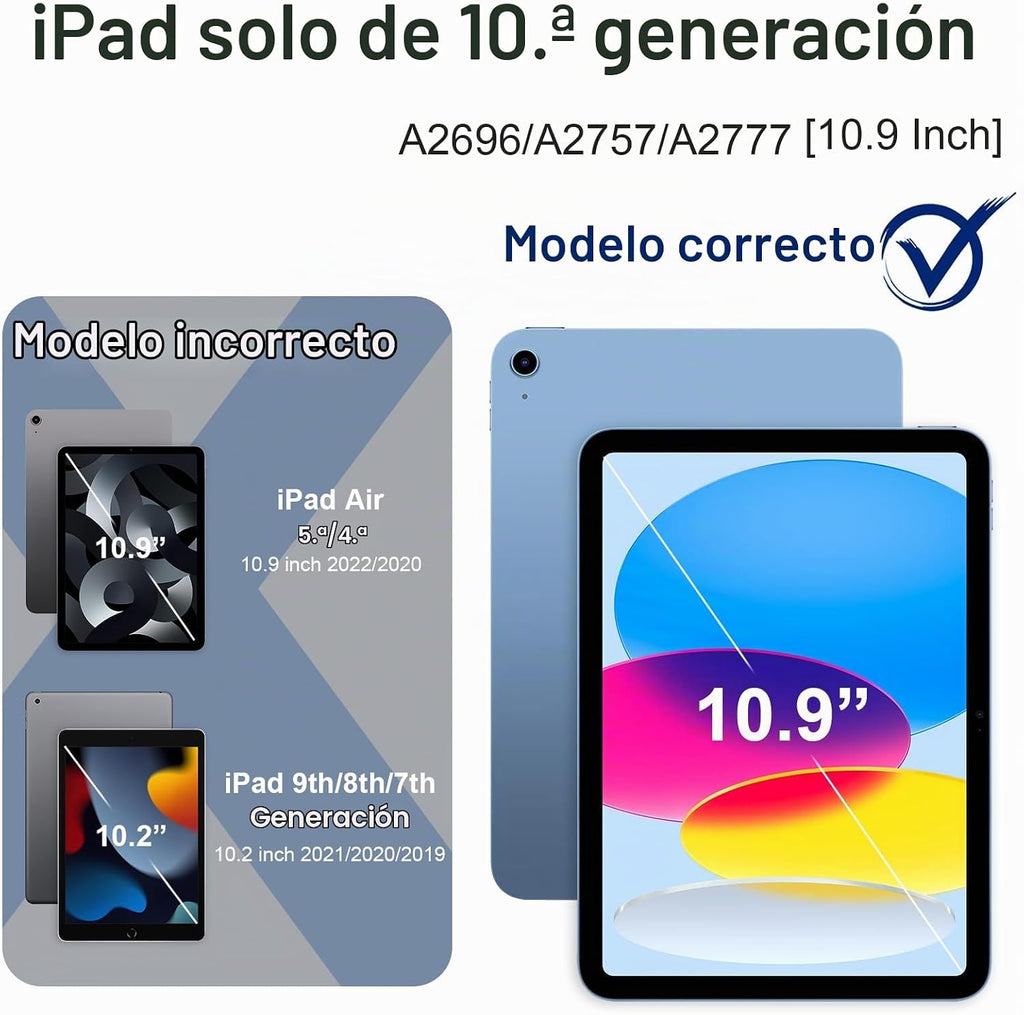 Funda para iPad (A16) de 11ª Generación de 11 Pulgadas (2025) / Funda para iPad de 10ª Generación de 10.9 Pulgadas (2022) con Soporte Giratorio de 360°, Protector de Pantalla, Soporte para