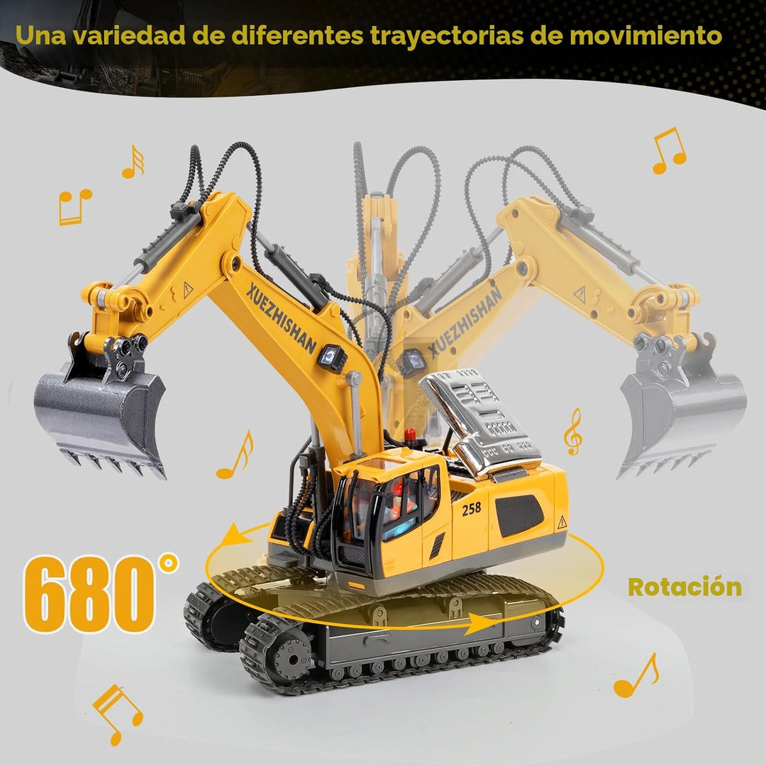 Excavadora de control remoto para niños, excavadora RC con 2 baterí...