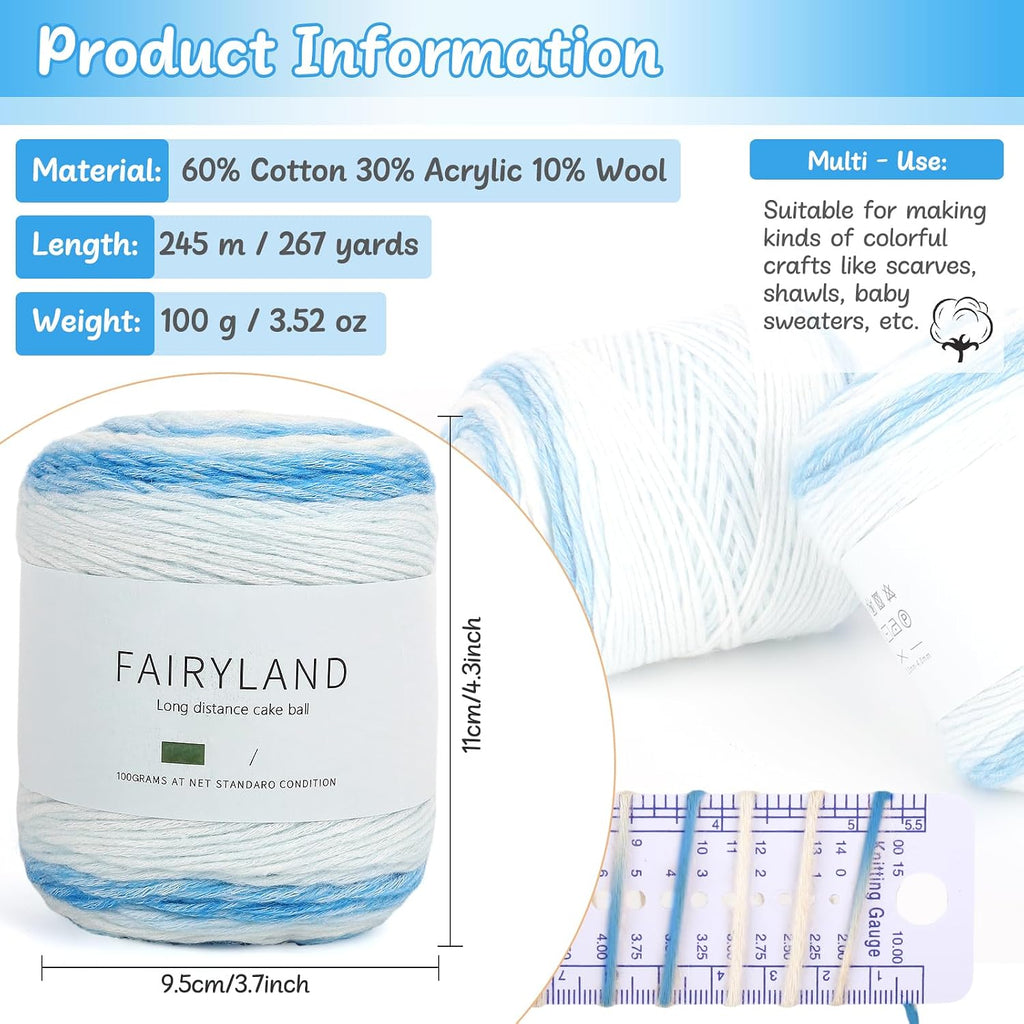 Aeelike Kit de ganchillo para principiantes adultos con 3 madejas de hilo de pastel degradado súper suave de 100 g (3.52 oz) 803.8 ft (267 yardas)