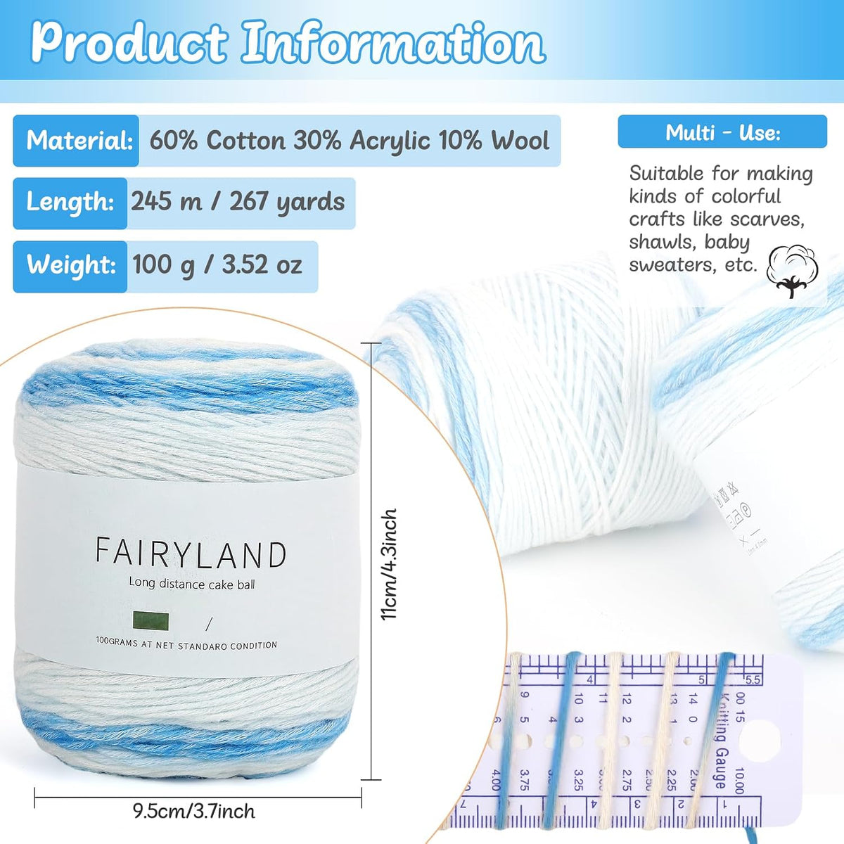 Aeelike Kit de ganchillo para principiantes adultos con 3 madejas de hilo de pastel degradado súper suave de 100 g (3.52 oz) 803.8 ft (267 yardas)