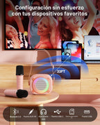 Mini máquina de karaoke con altavoz Bluetooth portátil con 2 micrófonos inalámbricos y luces LED de fiesta para niñas, niños, familia, compatible con tarjeta USB/AUX/TF para regalos de