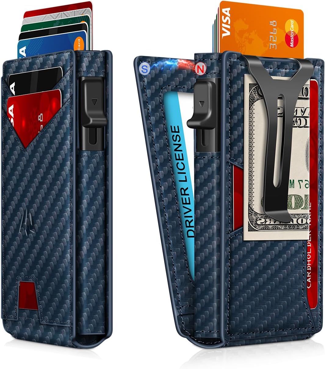 Cartera para hombre, delgada y minimalista con clip para dinero y v...