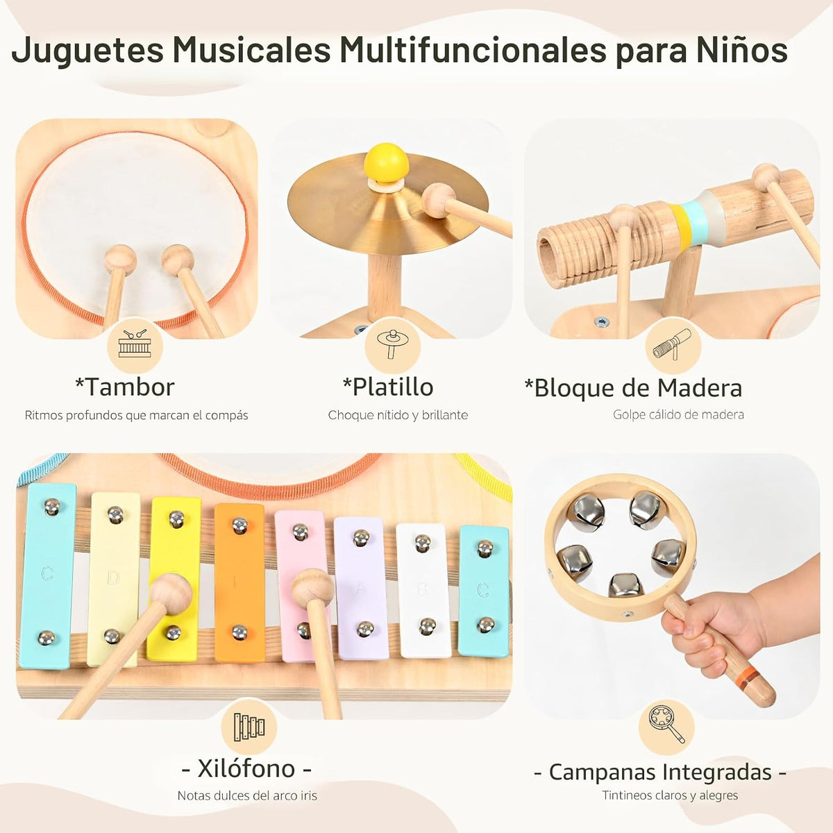 Set de batería para niños, Juguetes Montessori 9 en 1