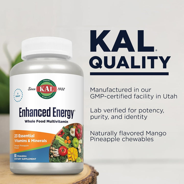 KAL Suplementos energéticos mejorados, multivitamínico masticable d...