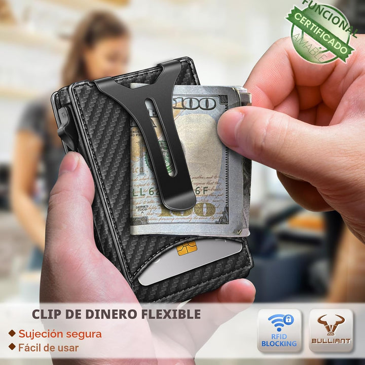 Cartera BULLIANT para hombre, cartera con clip de dinero delgada pa...