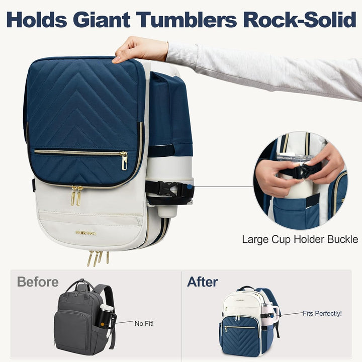 VANKEAN Mochila para laptop para mujer con bolsillo para vaso de gr...