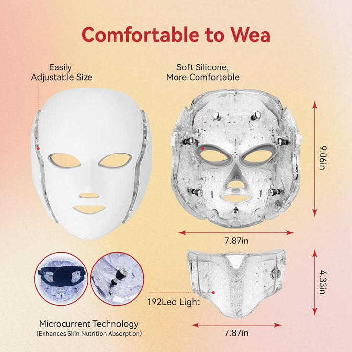 BeaRay Terapia de luz con máscara facial LED, 7 colores para vitali...